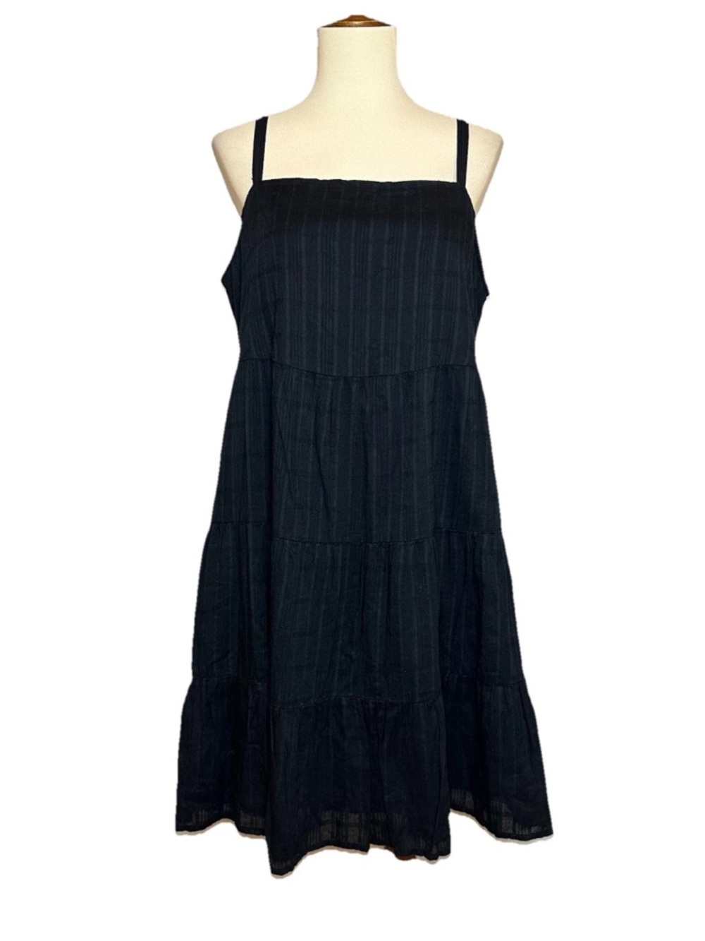 Old Navy Boho Swing Tiered Dress Black Cotton Lined Size M NWT